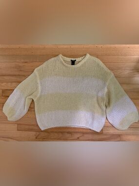 Lindex Cream & Pale Yellow Striped Crewneck Sweater